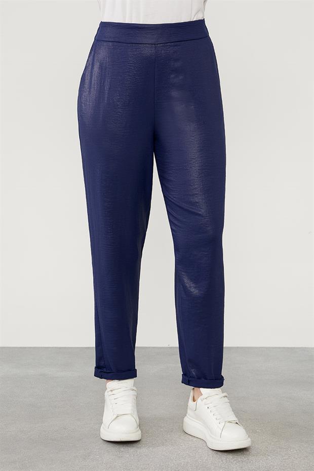 Lacivert Asimetrik Kesim Pantolonlu İkili Takım