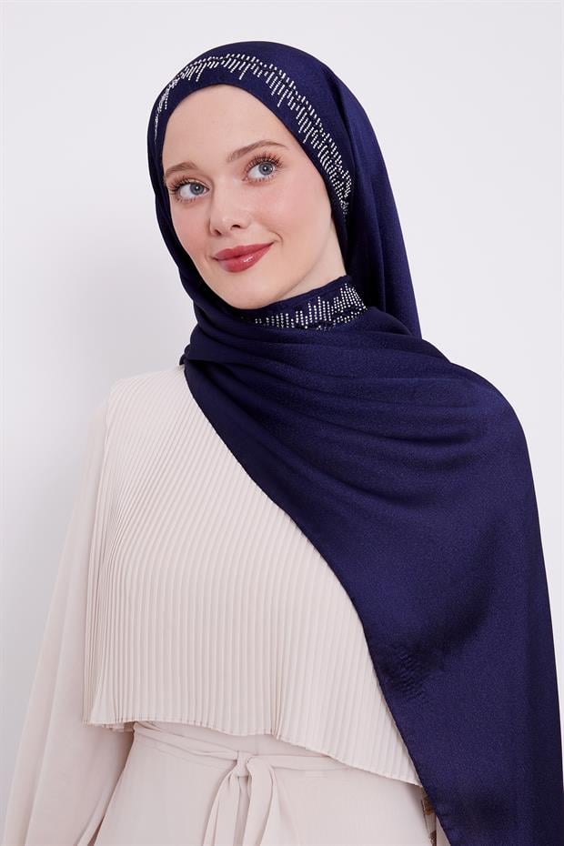 Lacivert Çubuk Şeritli Diamond Şal