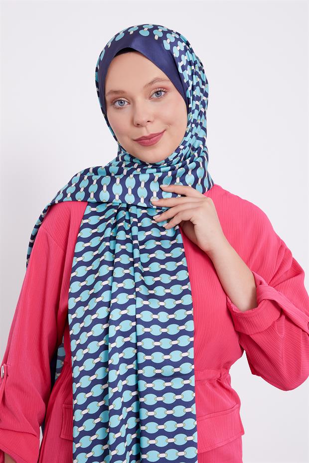 Lacivert Elips Desen Angel Şal