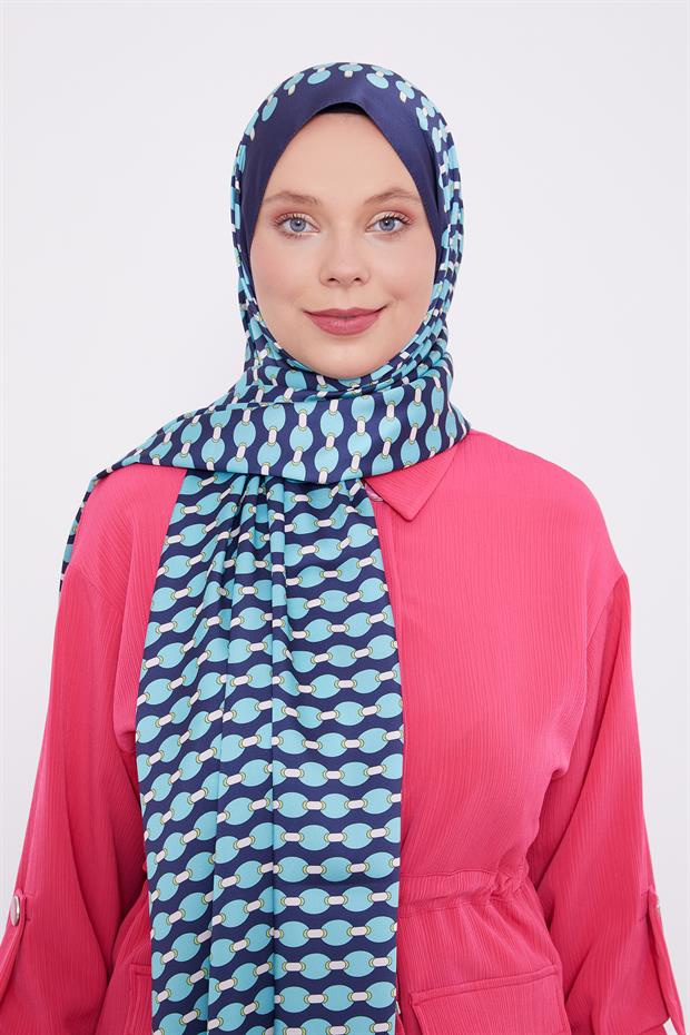 Lacivert Elips Desen Angel Şal