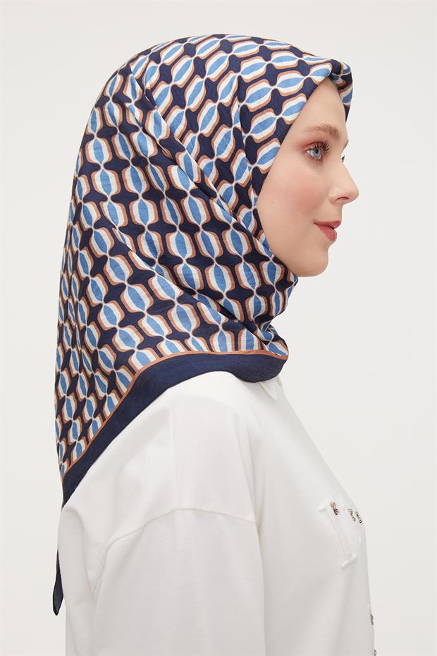 Lacivert Elips Desen Modal İpek Eşarp