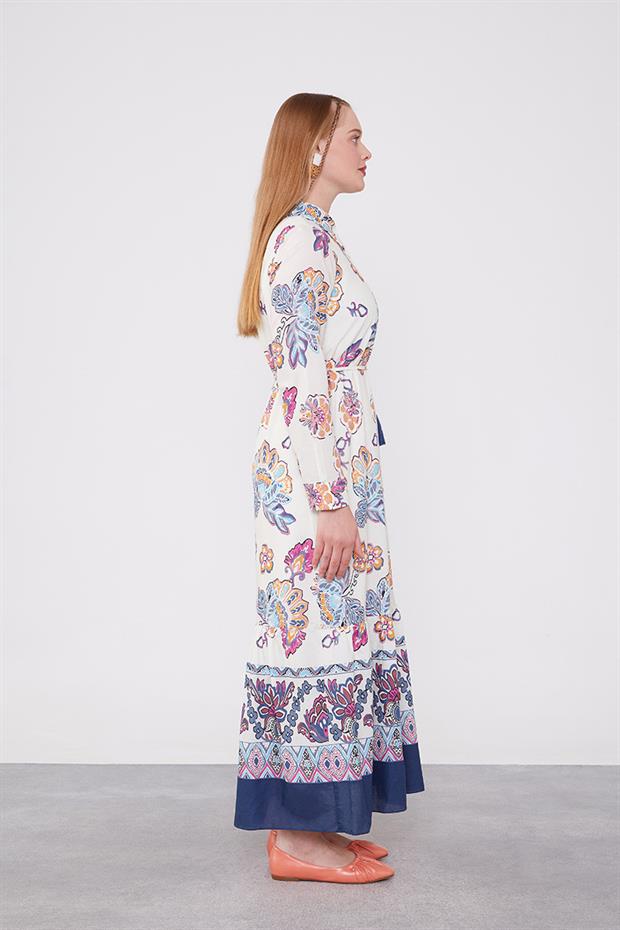 Lacivert Gömlek Yaka Beli İp Detaylı Elbise