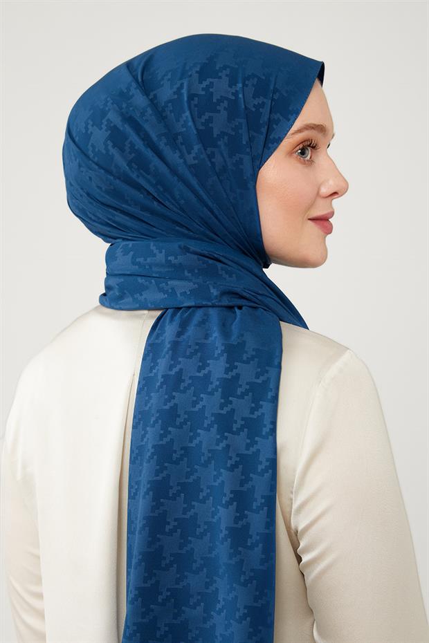 Lacivert Jakarlı Puzzle Desen Elegance Şal