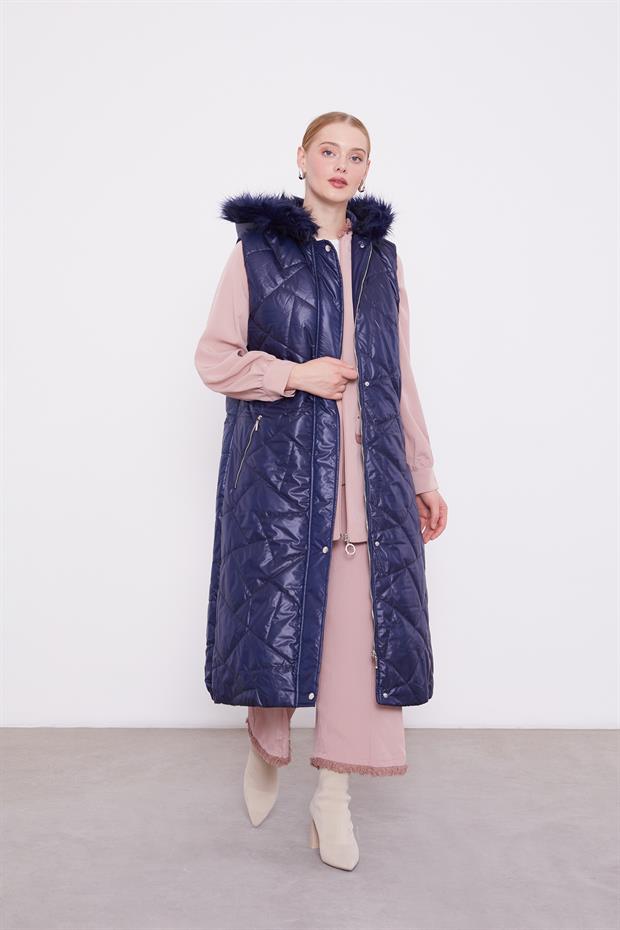 Lacivert Kapitone Şişme Yelek