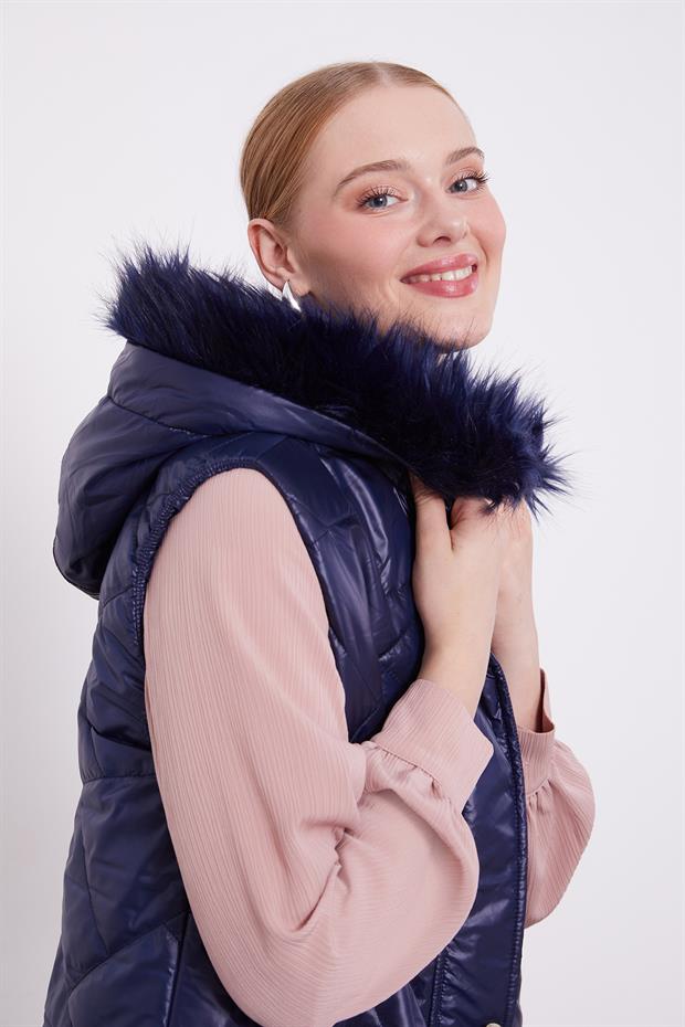 Lacivert Kapitone Şişme Yelek