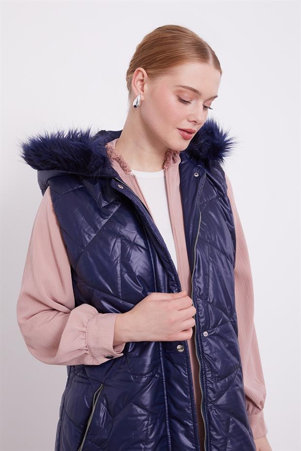 Lacivert Kapitone Şişme Yelek