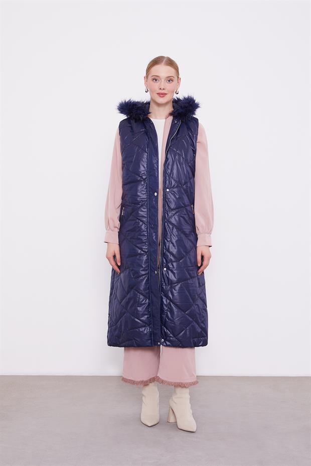 Lacivert Kapitone Şişme Yelek