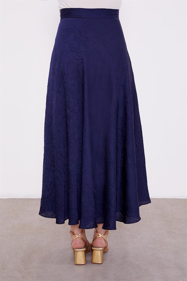 Lacivert Kraş Saten Etek