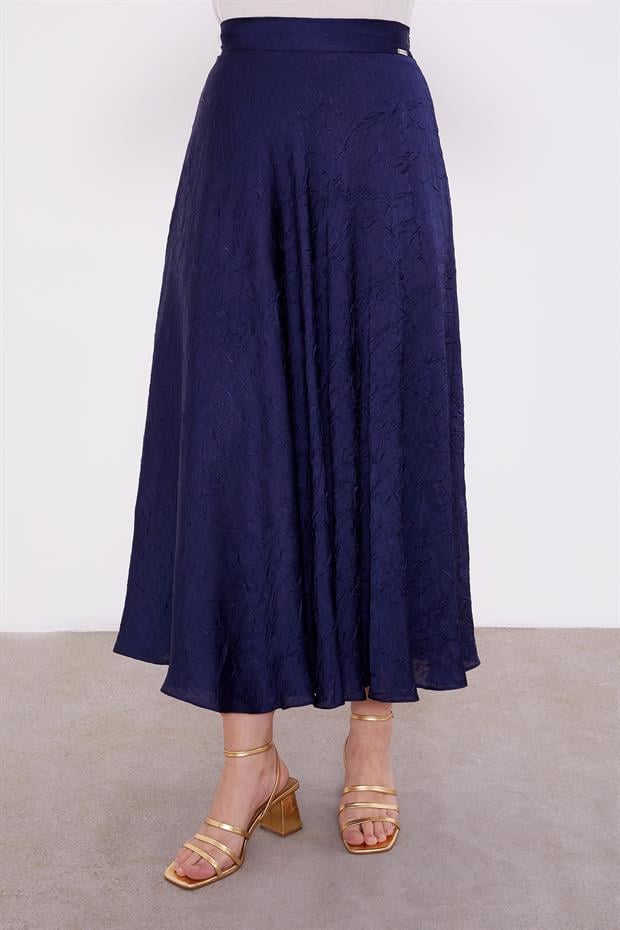 Lacivert Kraş Saten Etek