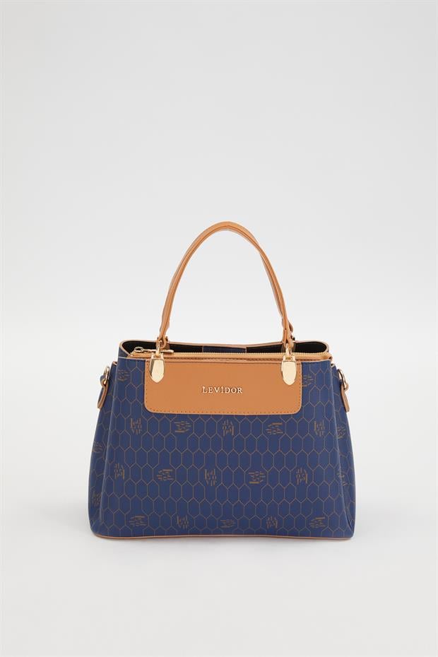 Lacivert Çift Renk Petek Desen El Çantası