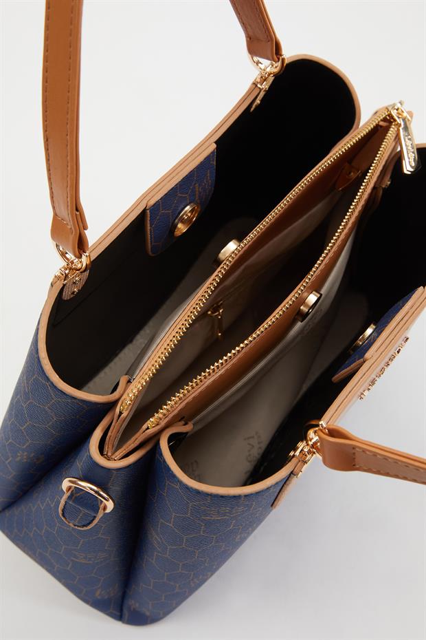 Lacivert Çift Renk Petek Desen El Çantası