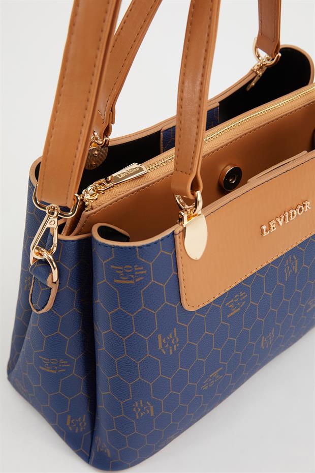 Lacivert Çift Renk Petek Desen El Çantası