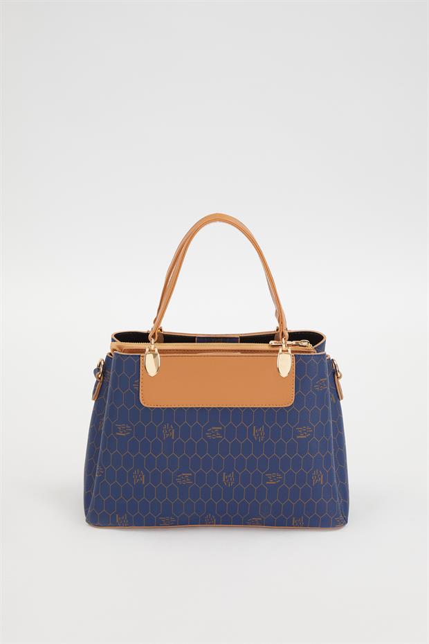 Lacivert Çift Renk Petek Desen El Çantası