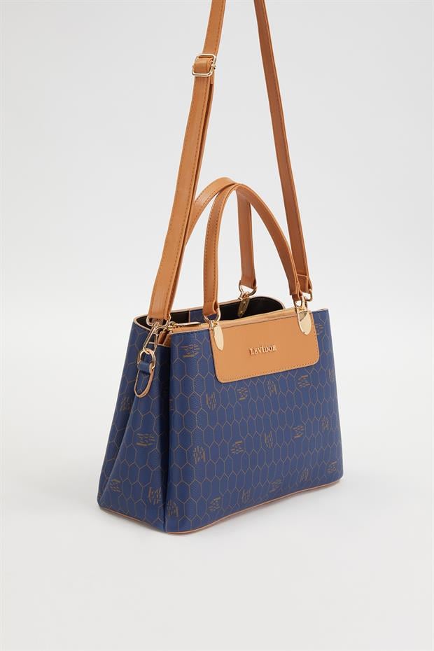 Lacivert Çift Renk Petek Desen El Çantası
