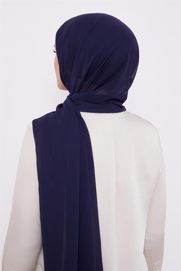 Lacivert Pratik Boneli Şifon Şal