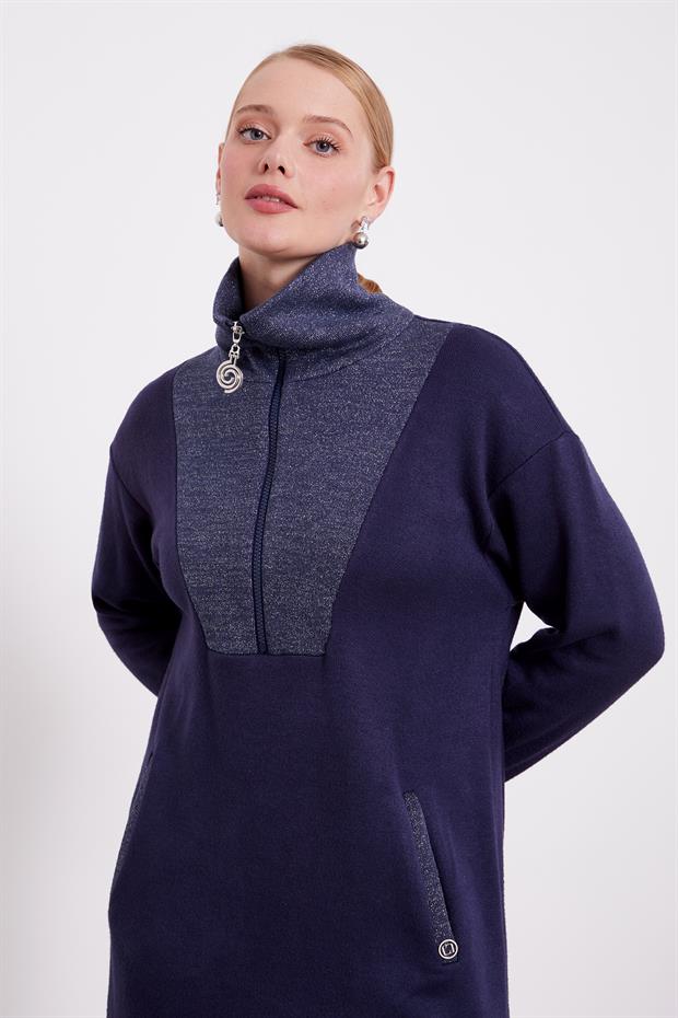 Lacivert Sim Detaylı Kaşmir İkili Takım