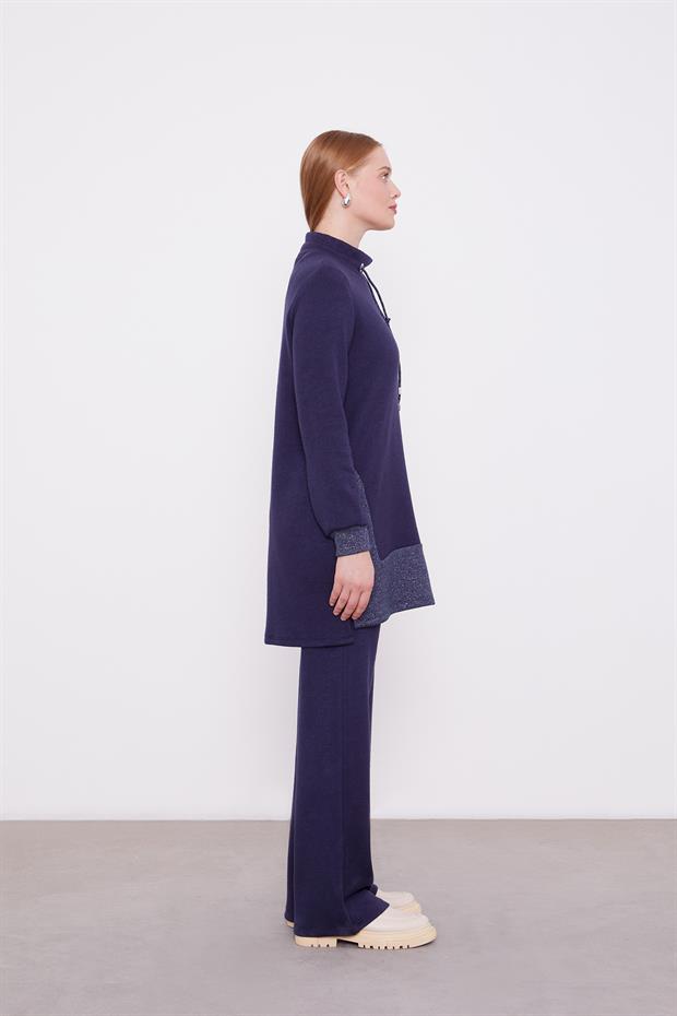 Lacivert Simli Kaşmir Kumaş İkili Takım