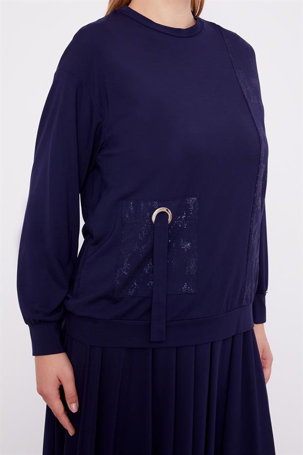 Lacivert Varak Detaylı Etek Takım