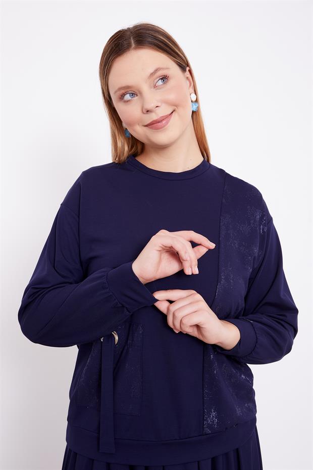 Lacivert Varak Detaylı Etek Takım