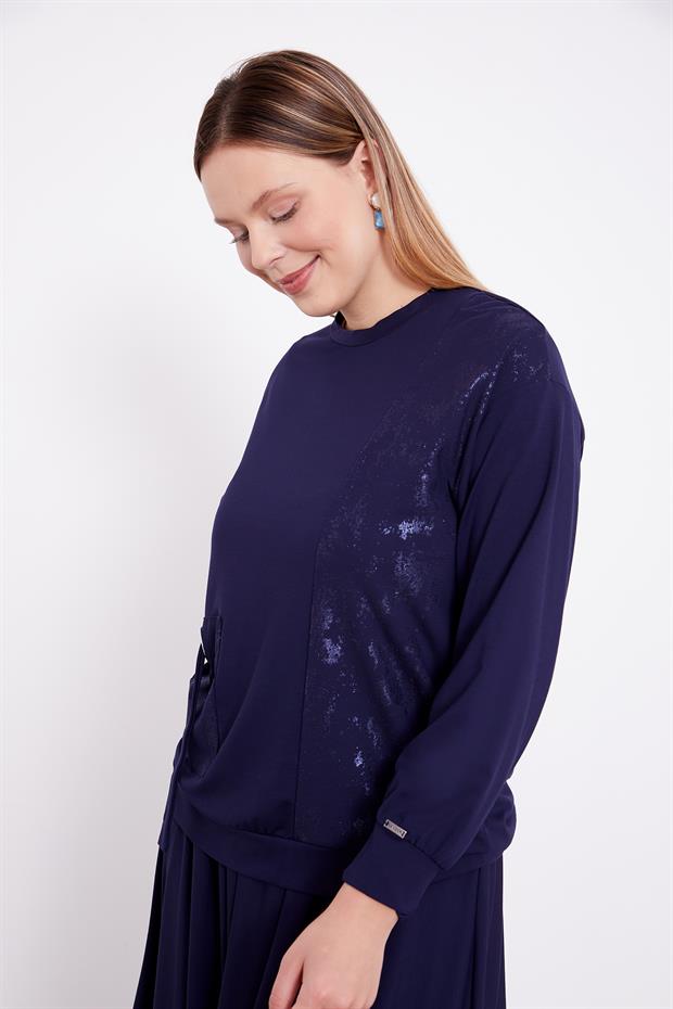 Lacivert Varak Detaylı Etek Takım