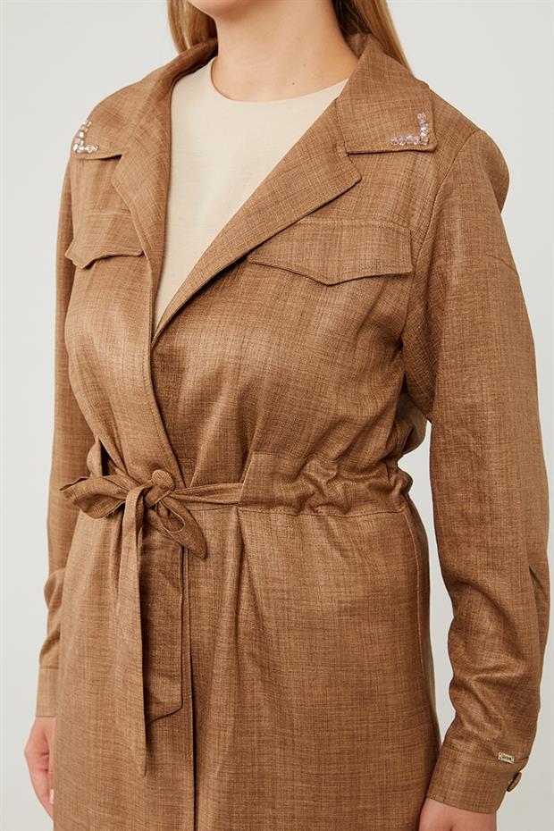 Latte Yakası Taş İşlemeli Ceket Takım