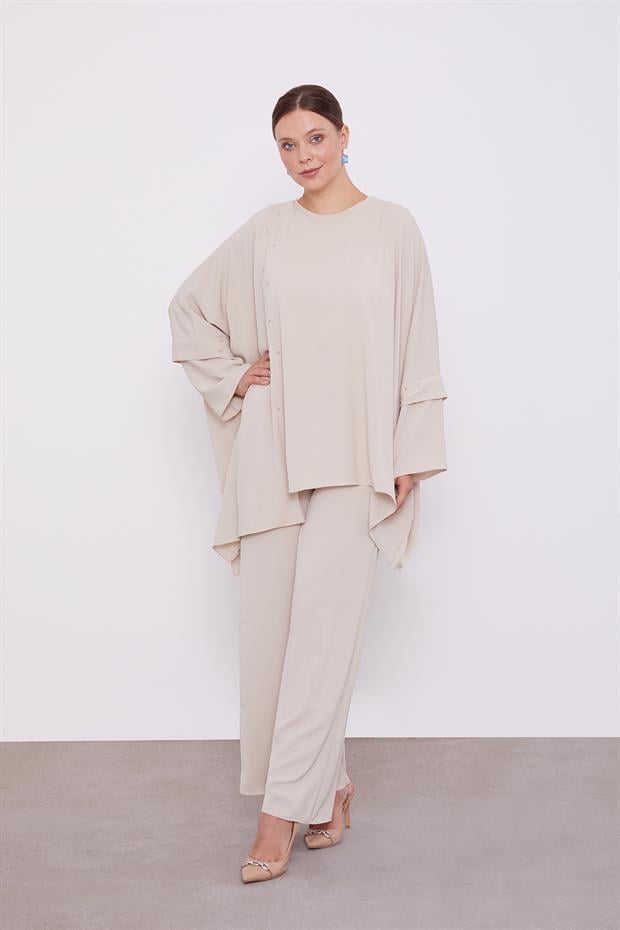 Latte Taş İşlemeli Tunik Takım