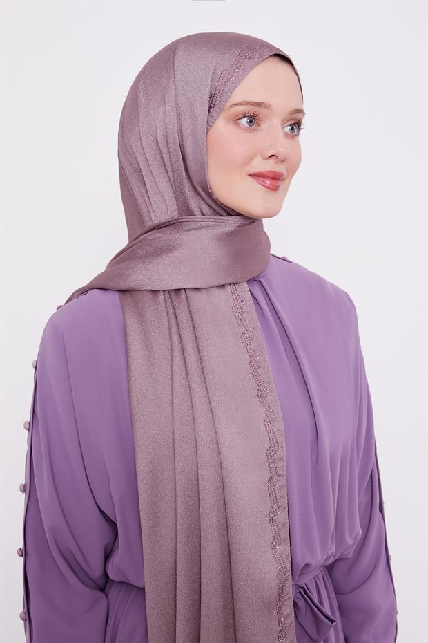 Leylak Dalgalı İşlemeli Diamond Şal