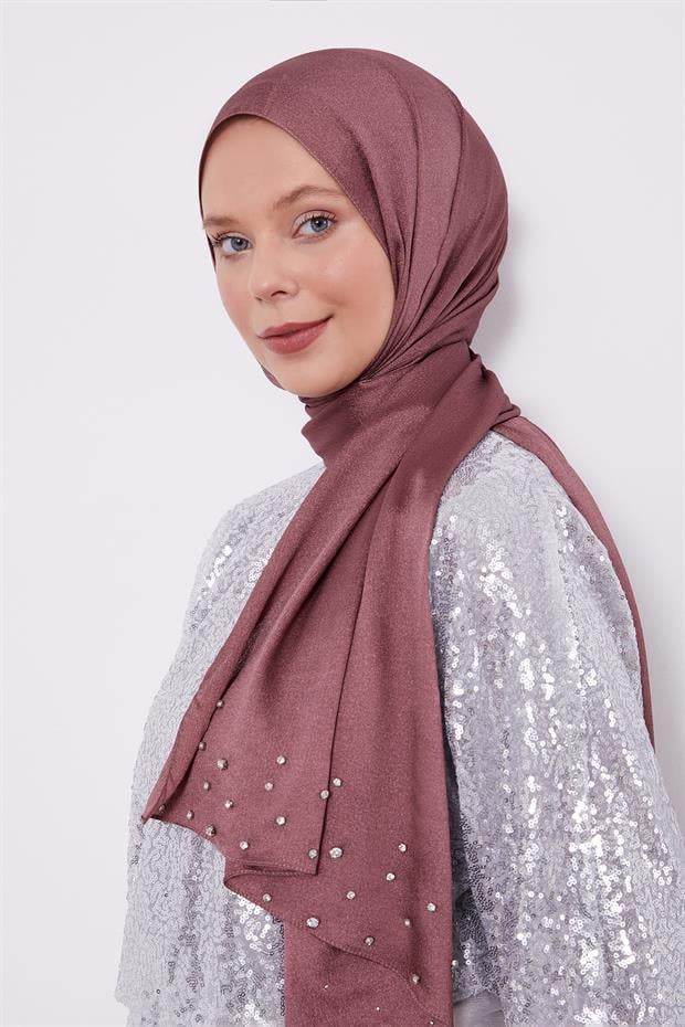 Leylak Taş İşlemeli Diamond Şal