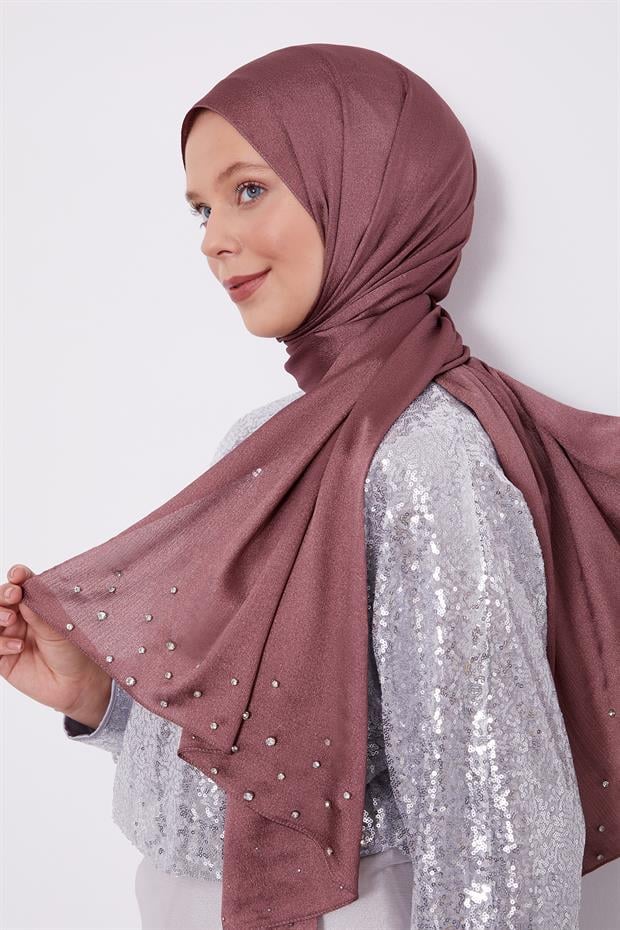 Leylak Taş İşlemeli Diamond Şal