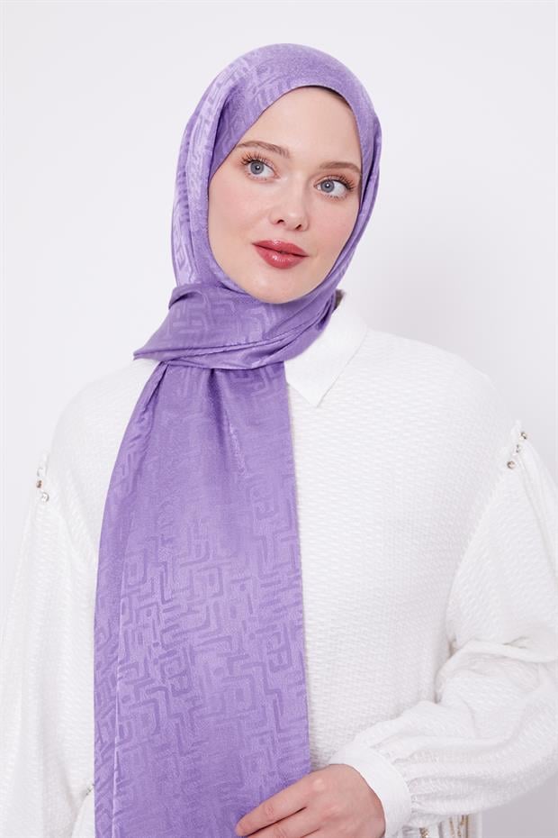 Lila Labirent Desen Jakarlı Janjan Şal