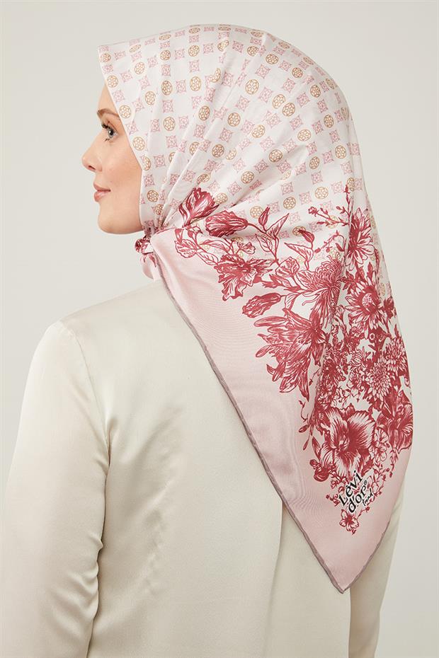 Lila Nostaljik Desen Trend Twill Eşarp