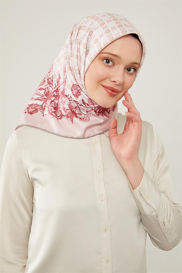 Lila Nostaljik Desen Trend Twill Eşarp