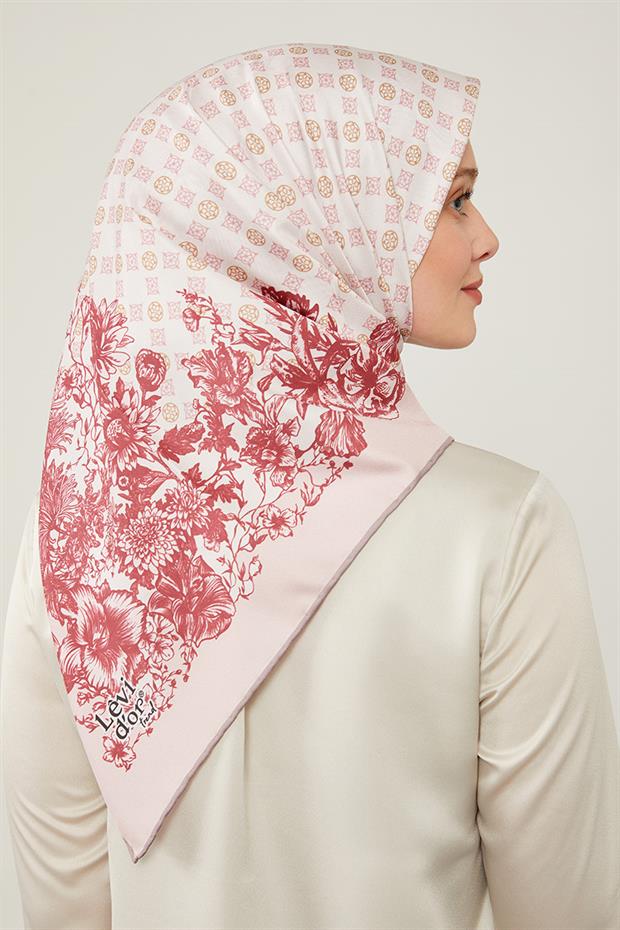 Lila Nostaljik Desen Trend Twill Eşarp