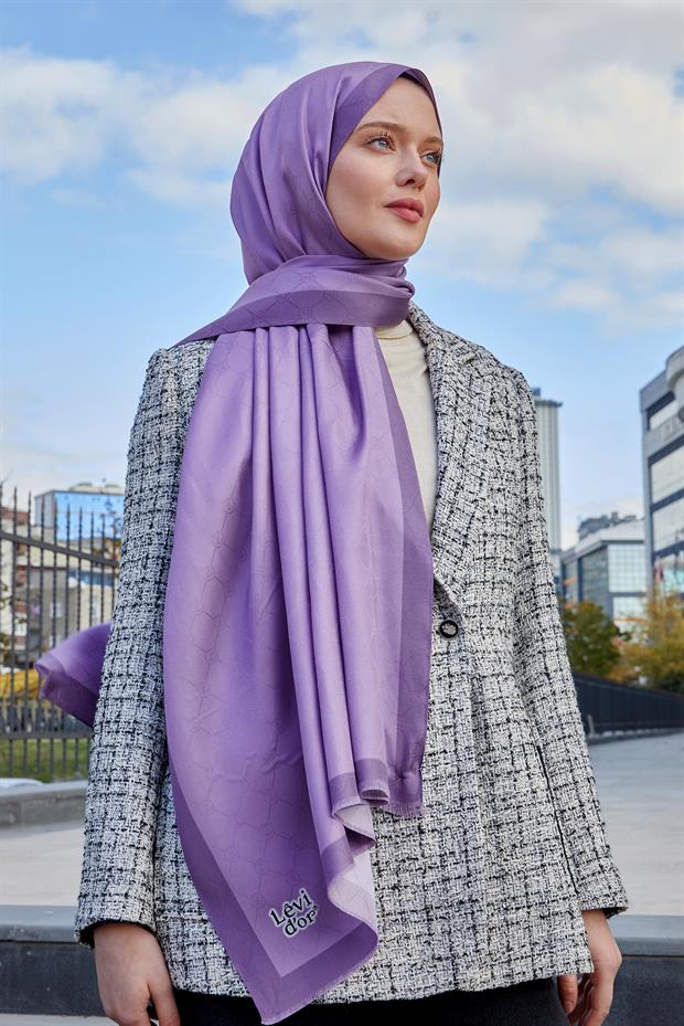 Lila Petek Desen Monogram İpek Şal