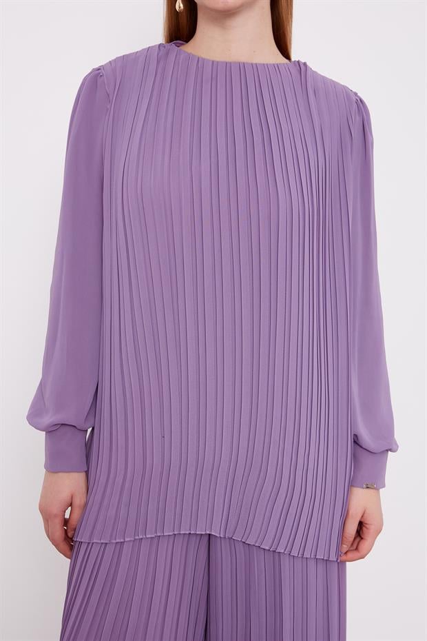 Lila Piliseli Şifon İkili Takım