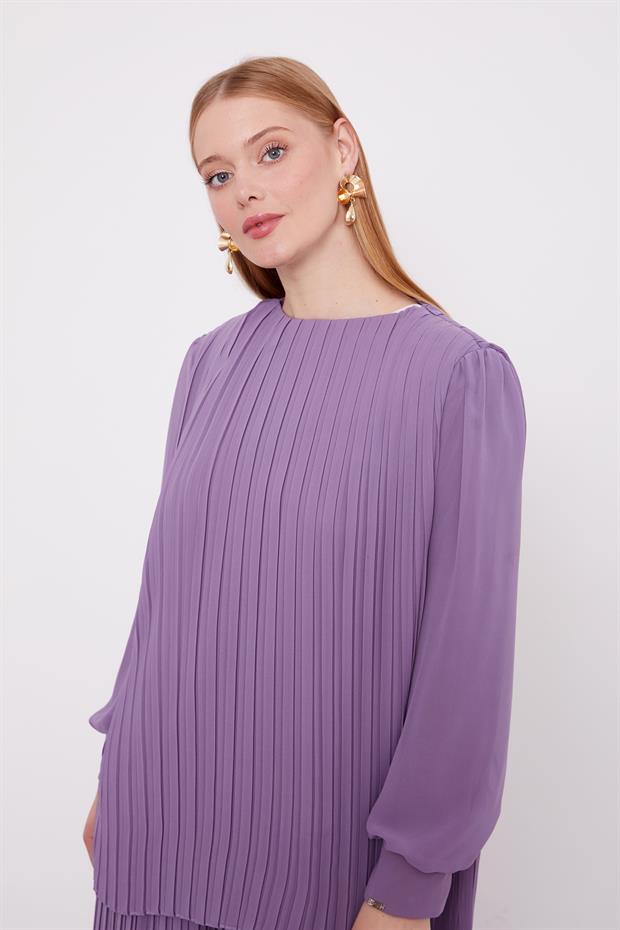 Lila Piliseli Şifon İkili Takım