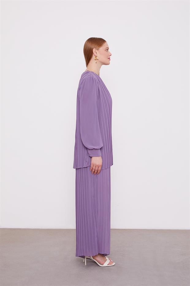 Lila Piliseli Şifon İkili Takım