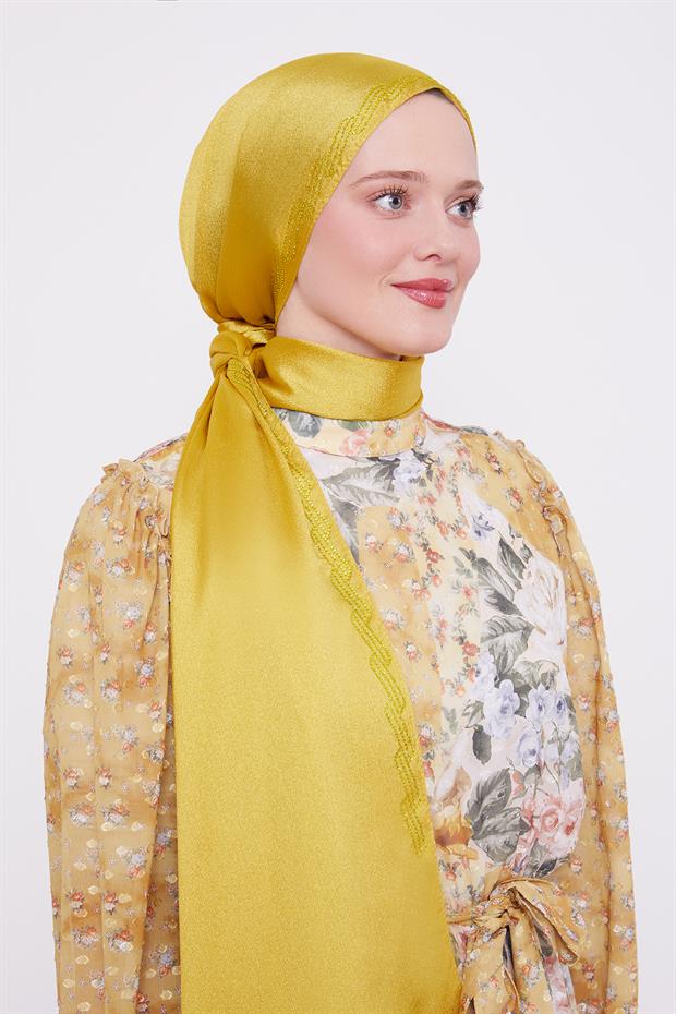 Misket Limon Dalgalı İşlemeli Diamond Şal