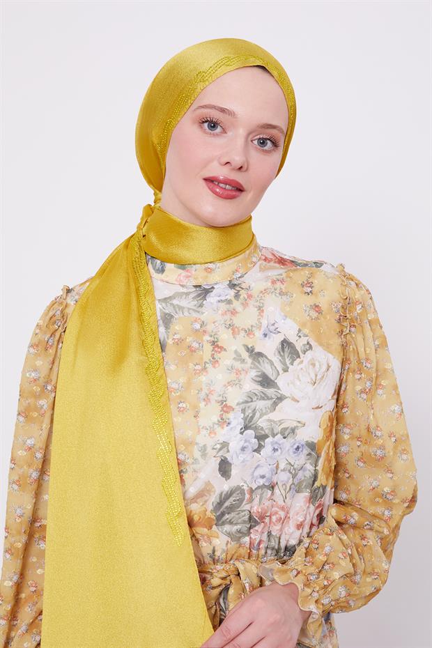 Misket Limon Dalgalı İşlemeli Diamond Şal