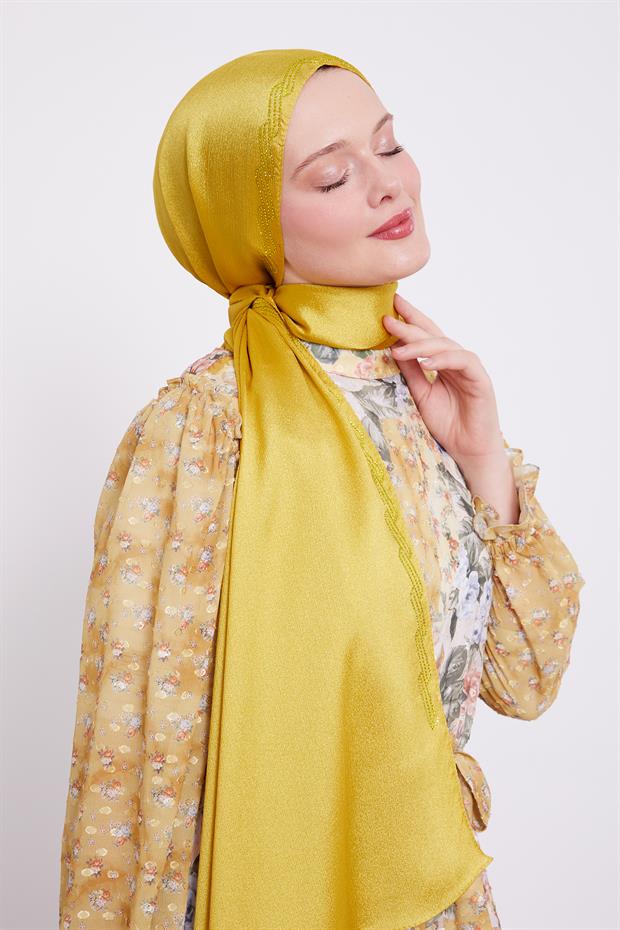 Misket Limon Dalgalı İşlemeli Diamond Şal
