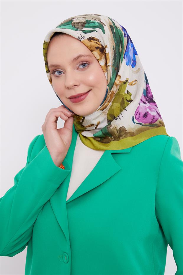 Misket Limon Soyut Desen Modal İpek Eşarp