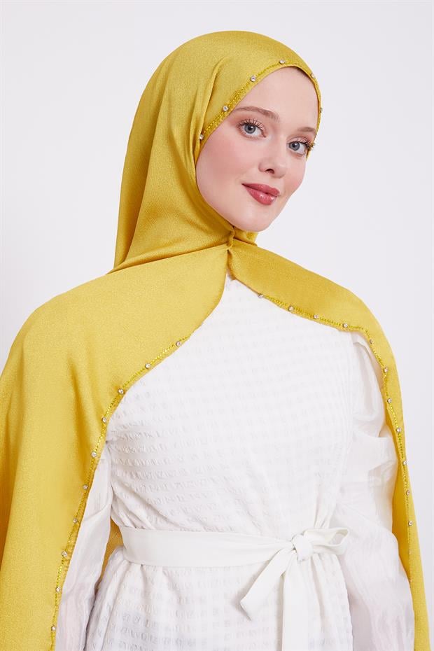 Misket Limon Tek Taşlı Diamond Şal
