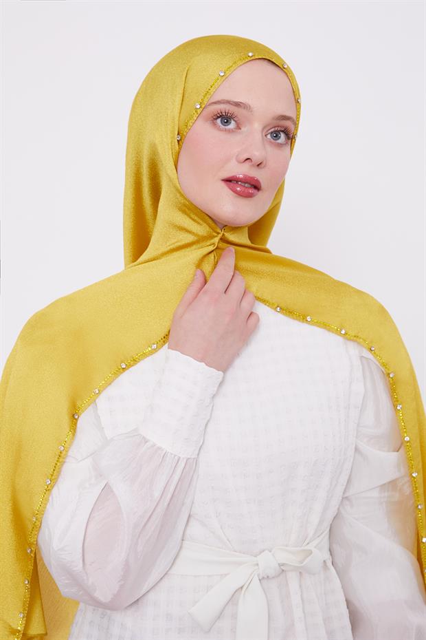 Misket Limon Tek Taşlı Diamond Şal