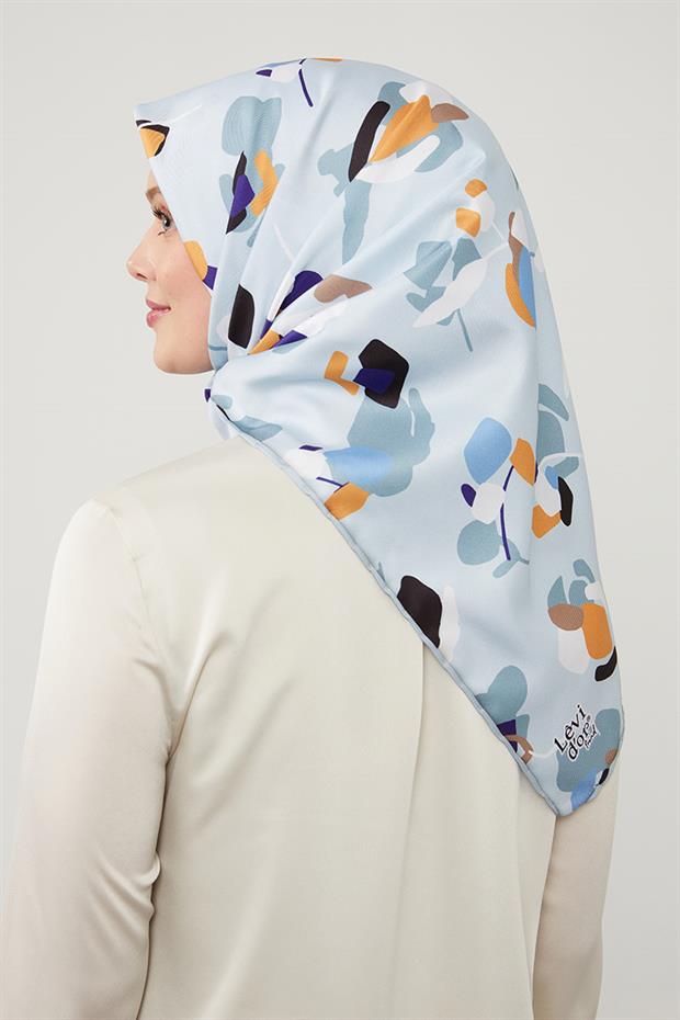 Mavi Asimetrik Deseni Twill Eşarp