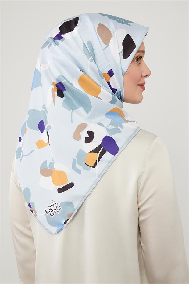 Mavi Asimetrik Deseni Twill Eşarp