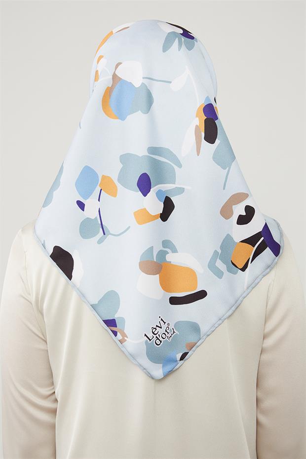 Mavi Asimetrik Deseni Twill Eşarp