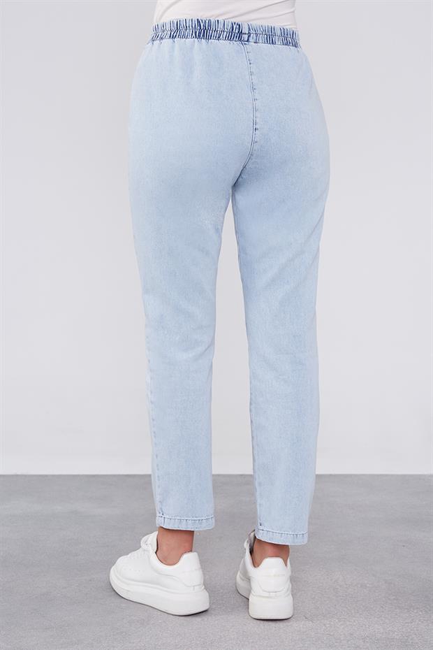 Mavi Beli Büzgülü Jean Pantolon