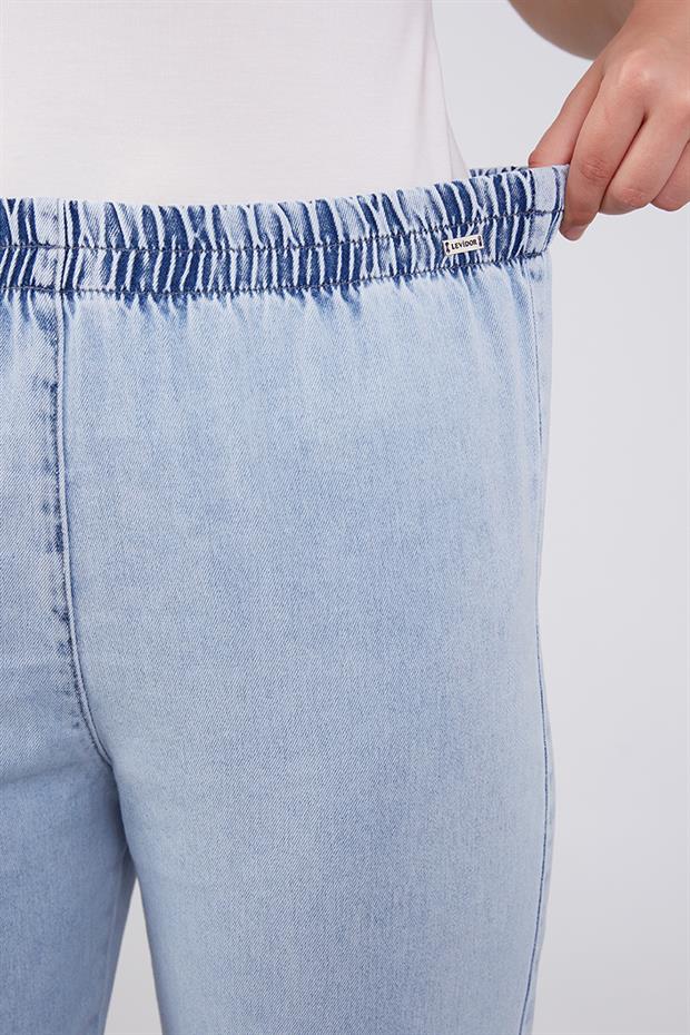 Mavi Beli Büzgülü Jean Pantolon
