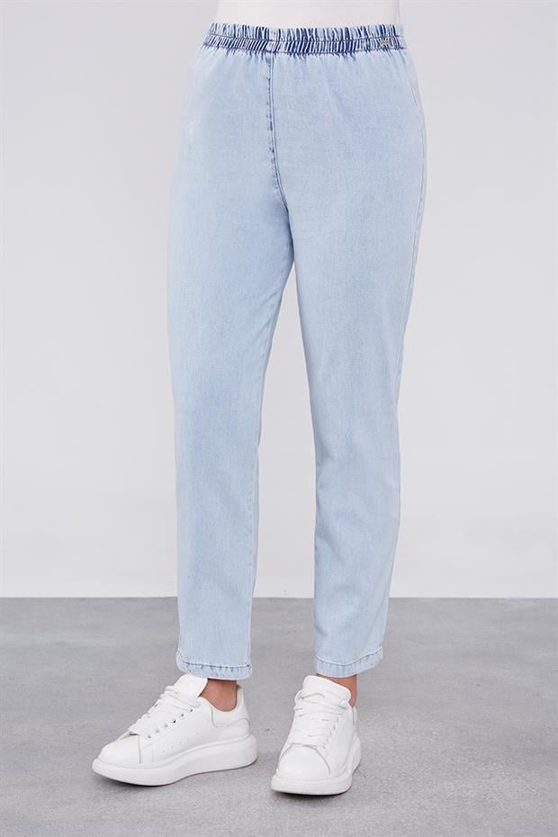 Mavi Beli Büzgülü Jean Pantolon