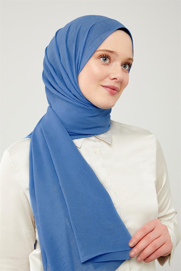 Mavi Düz Renk Frozen Krep Şal